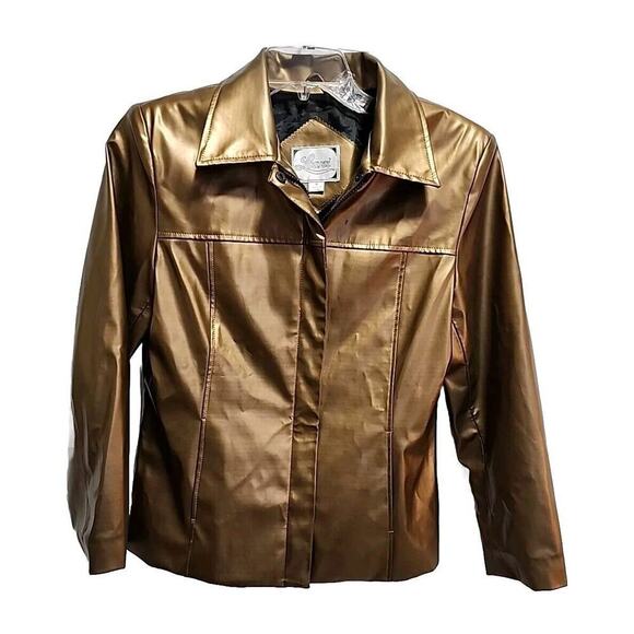 Vintage 90s Y2K Learsi Vegan Leather Gold Jacket Full Zip Medium PRISTINE!!! - Picture 1 of 5